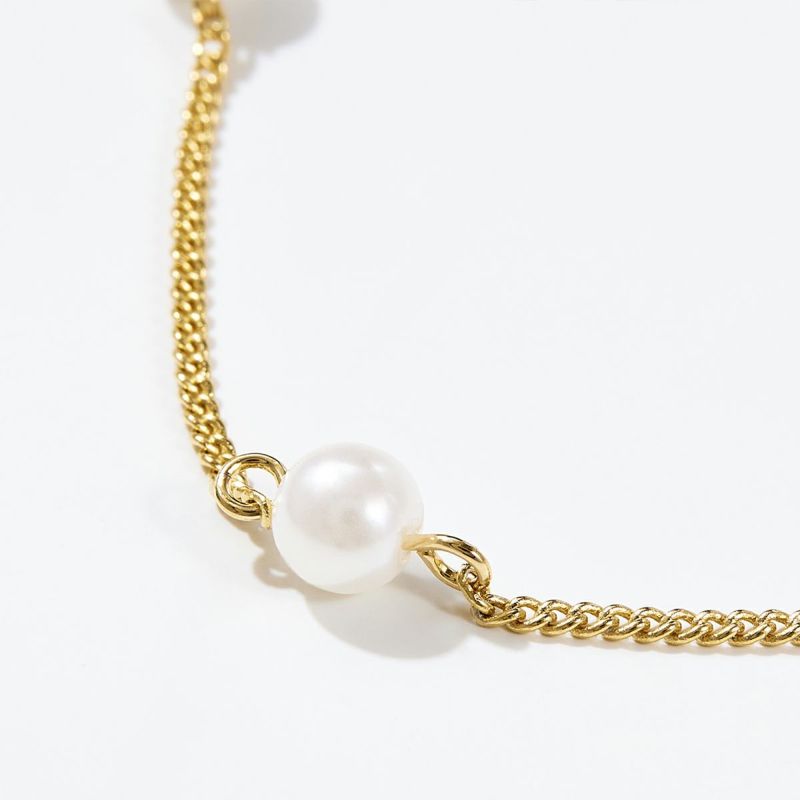 Station Pearl Necklace【Silver925 LINE】（Gold）