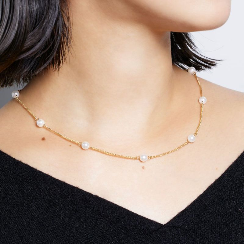 Station Pearl Necklace【Silver925 LINE】（Gold） | WIZBLE