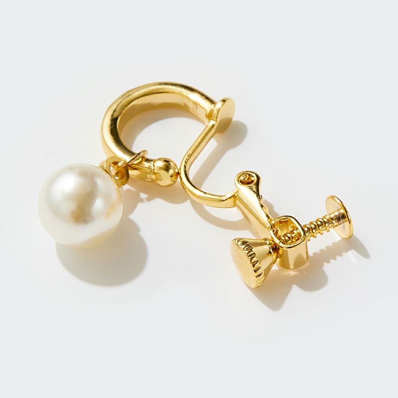 Swing Pearl Simple Earring【Silver925 LINE】（Gold）