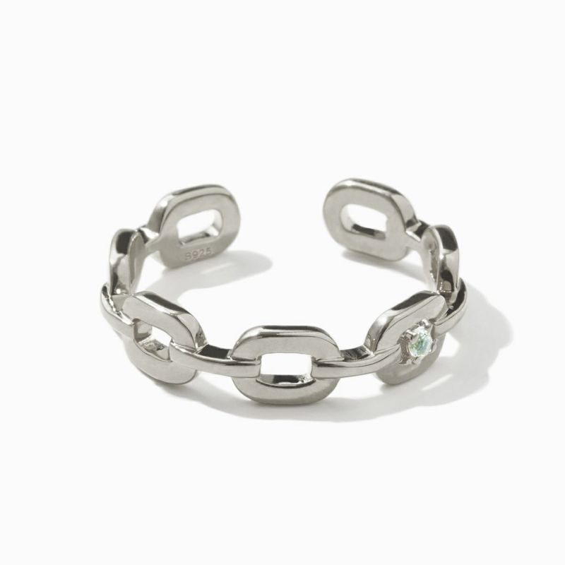 AQUAMARINE Chain Motif 2way Ear Cuff Ring【Silver925 LINE