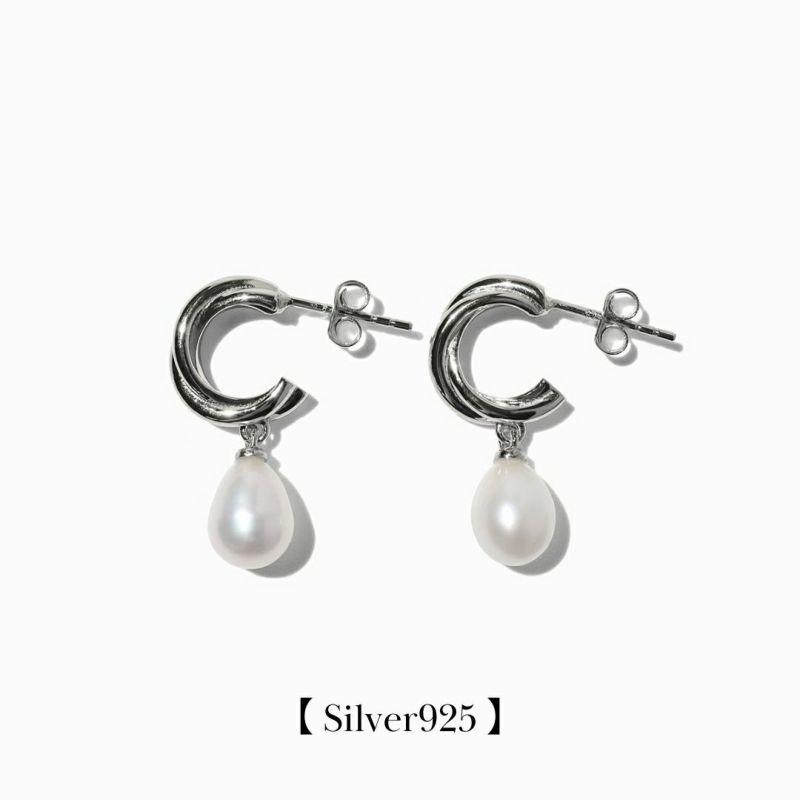 Twist Hoop Pearl Pierce【Silver925】(Gold) | WIZBLE